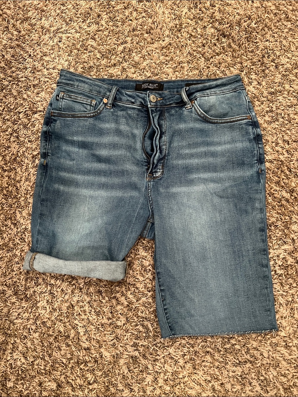 Judy Blue Mid Wash Blue Denim Shorts with Rolled Cuff